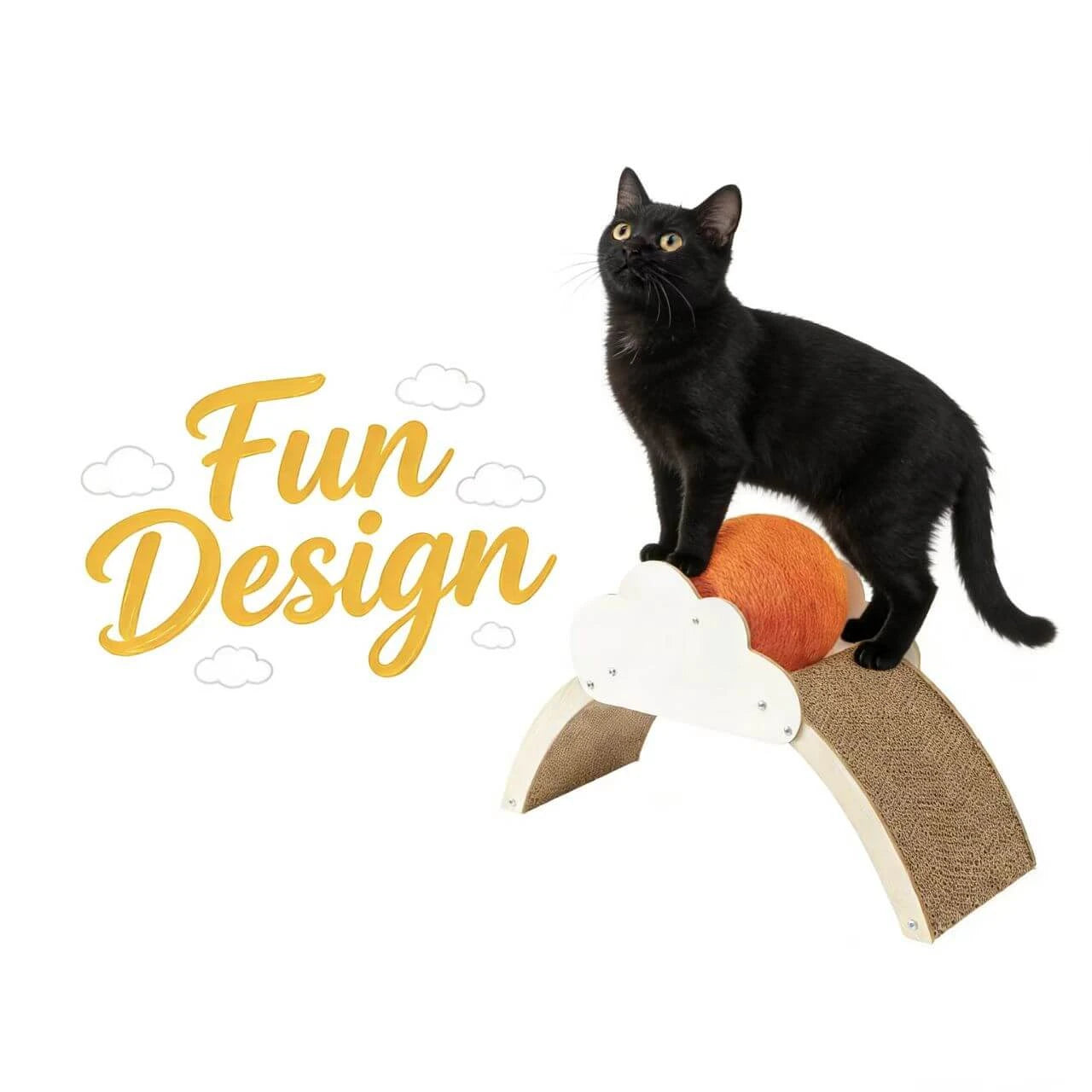 Durable Corrugated Board Cat Scratcher - Cloud Design, Wooden Frame, Toy Ball for Cats