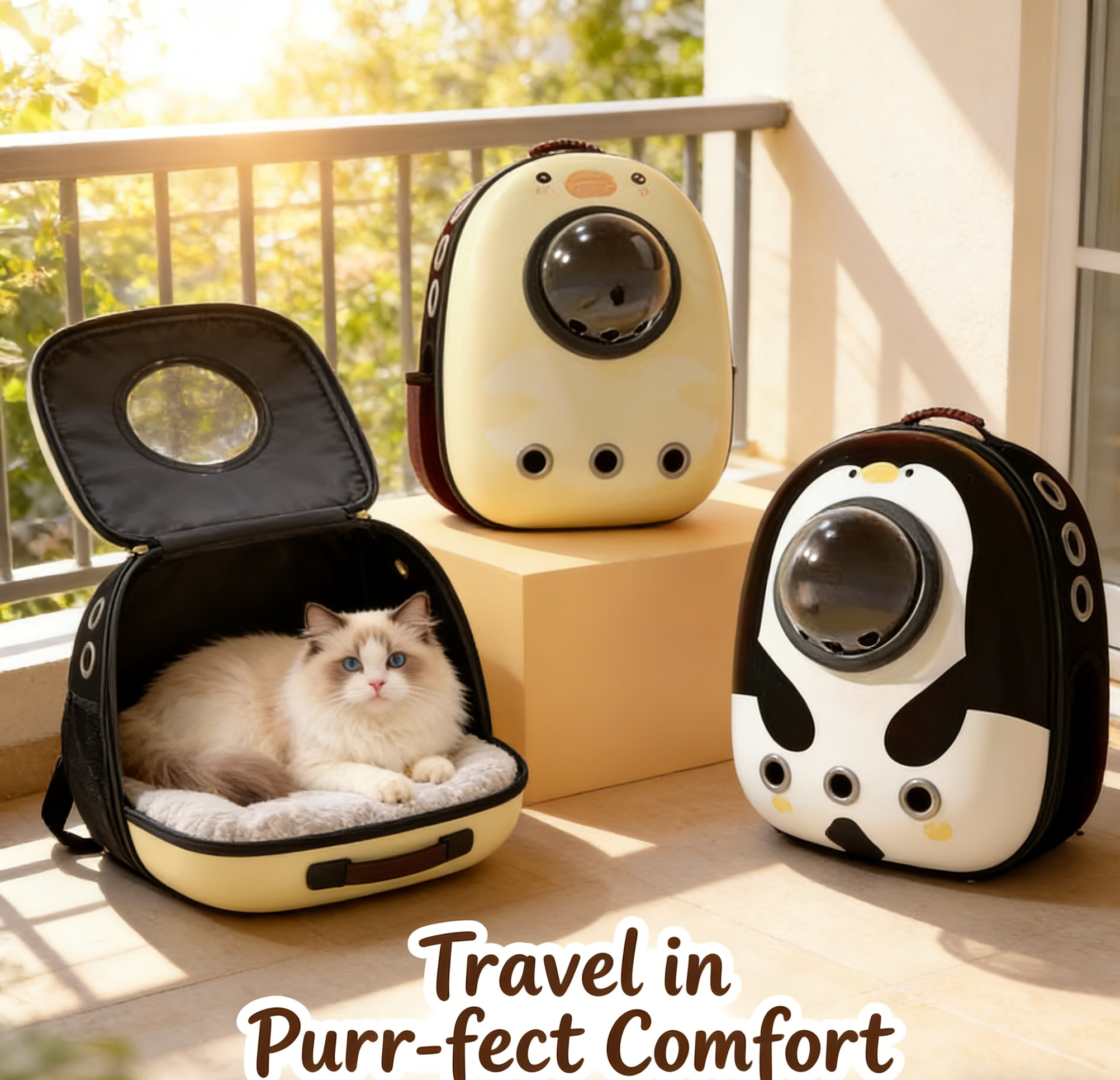 Breathable 360° View Pet Backpack Carrier for Cats, Cartoon Cow/Chicken Space Capsule