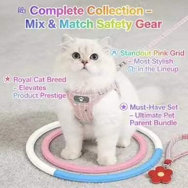 Reflective Escape-Proof Cat Harness & Leash: Breathable Mesh, Grid Pattern