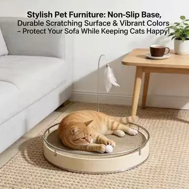 Round Cat Scratcher Set: Interactive Toys, Durable Surface, Multi-Color (Beige/Yellow/Grey)