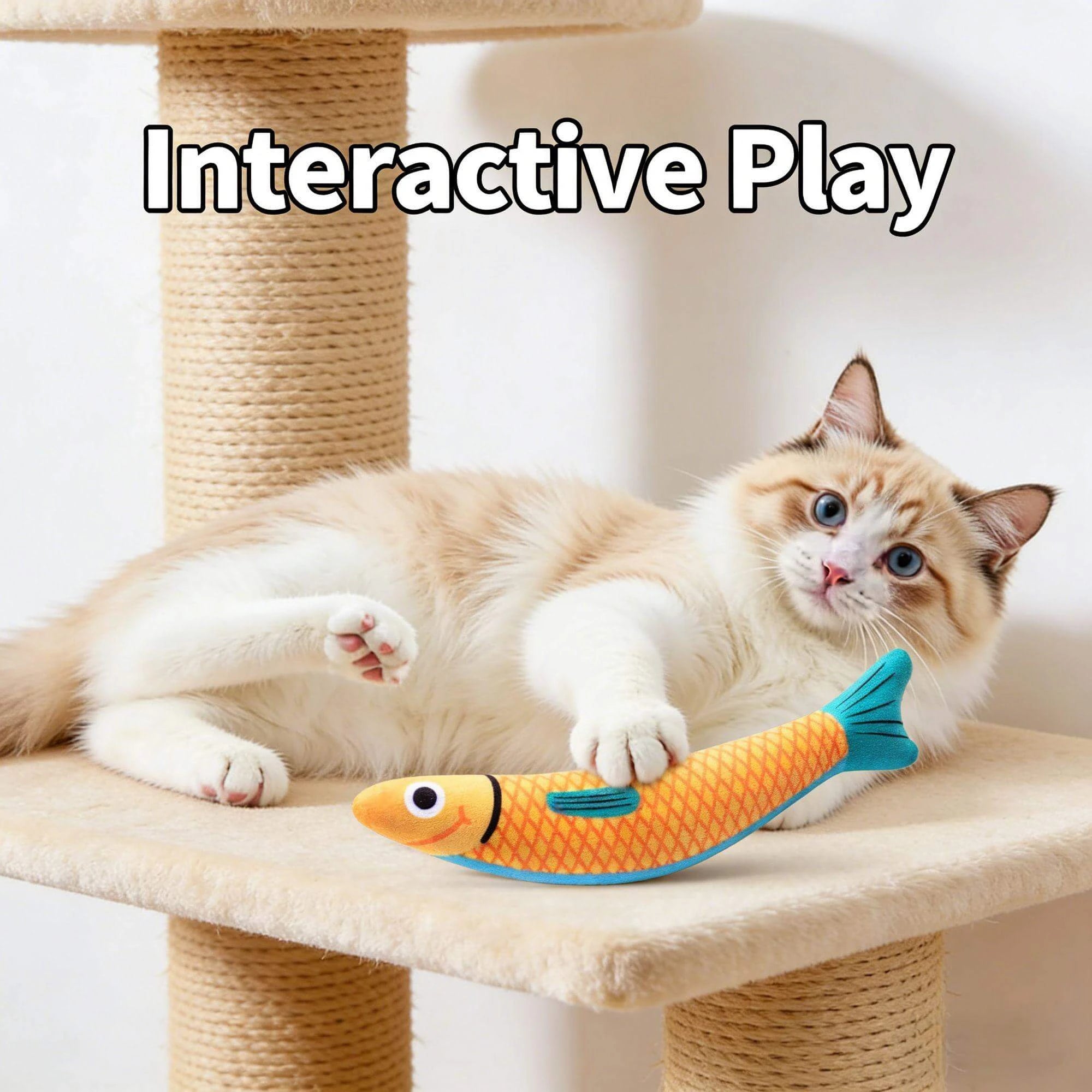 Interactive Plush Fish Cat Toy for Cats – Soft Fabric, Orange & Blue Design