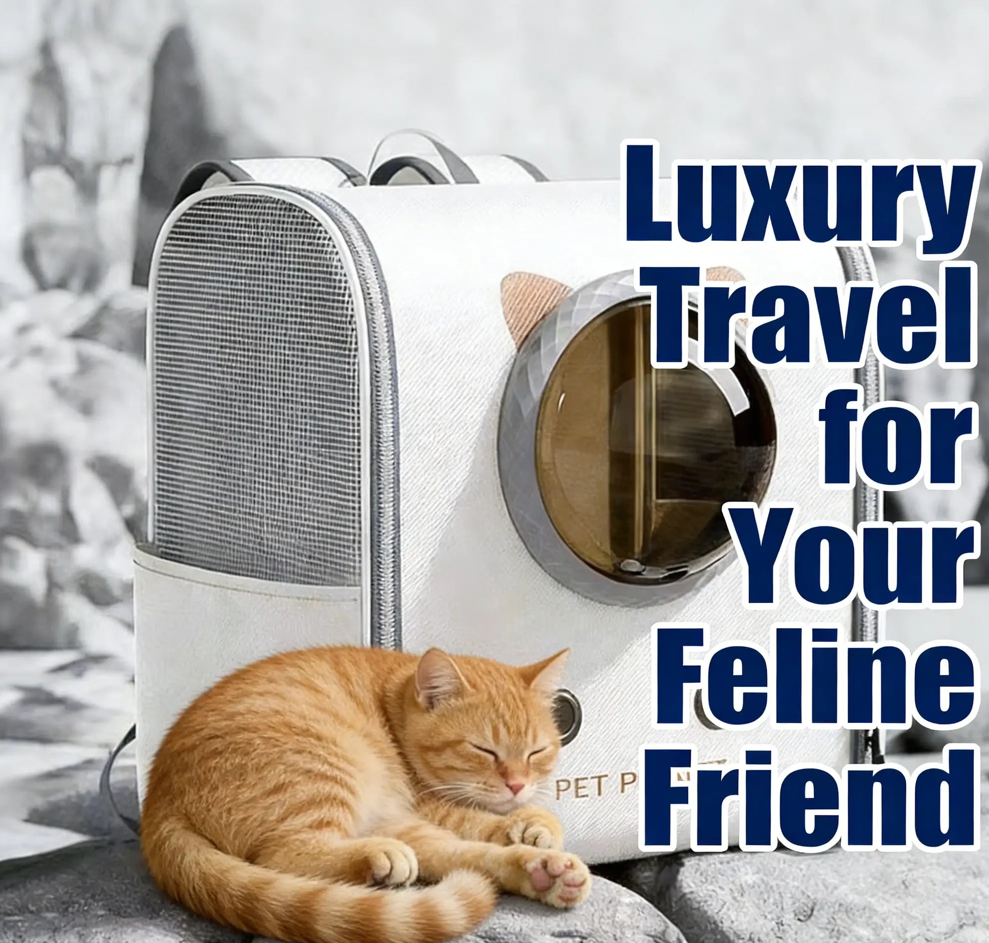 Breathable Panoramic Pet Backpack Carrier for Cats, White Cat Ear Space Capsule