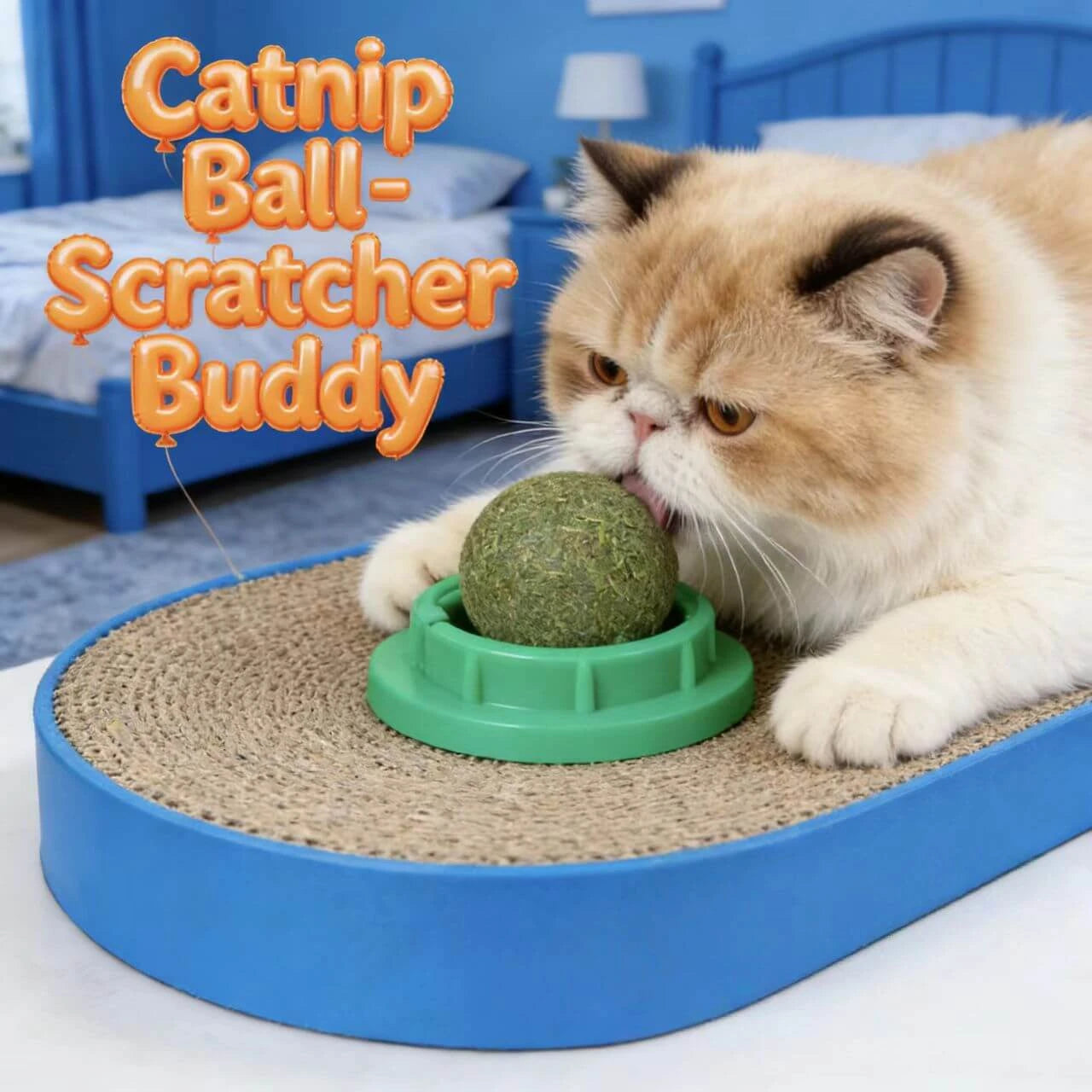 Edible Catnip Chew Ball - Rotating Design, Wall-Mountable, Green Plastic Case
