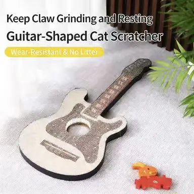 Guitar-Shaped Cat Scratcher: Claw Grinding & Rest, Wear-Resistant, No Litter (White-Black)