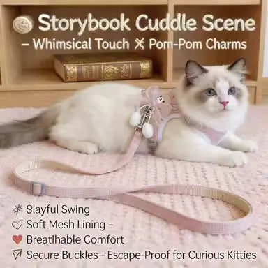 Escape-Proof Cat Harness & Leash: Bunny Accent, Lace Bow Design