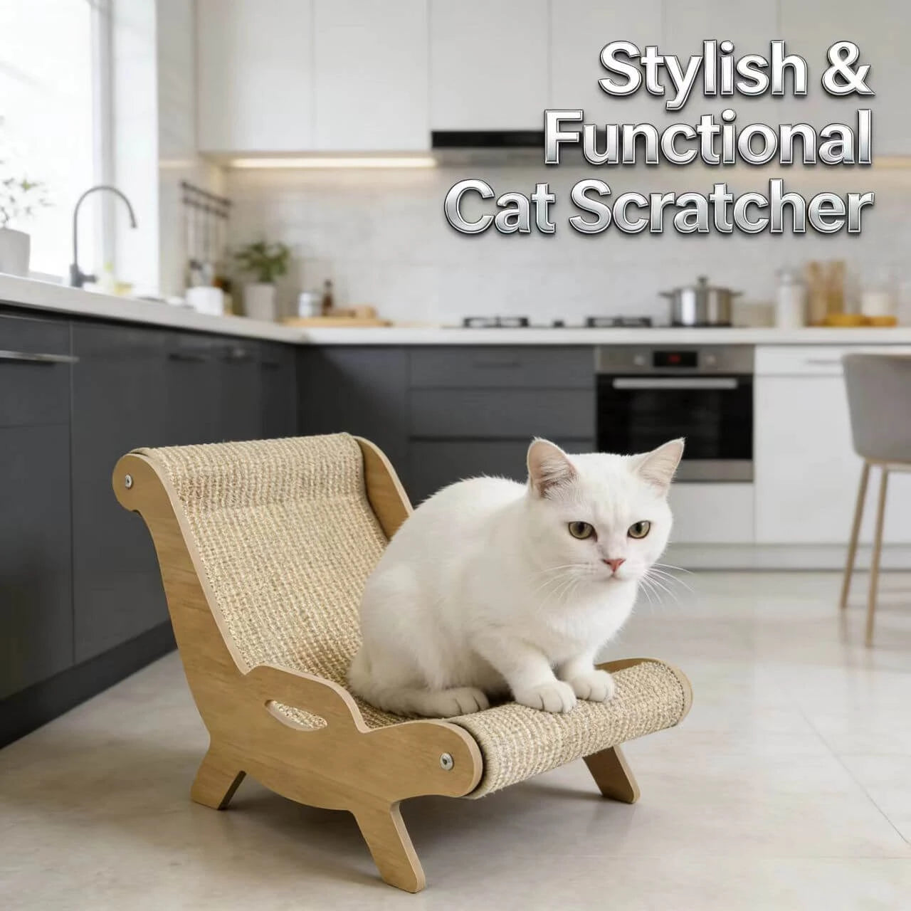 Rest & Scratching Cat Chair & Scratcher for Cats - Wood Frame, Sisal, Beige