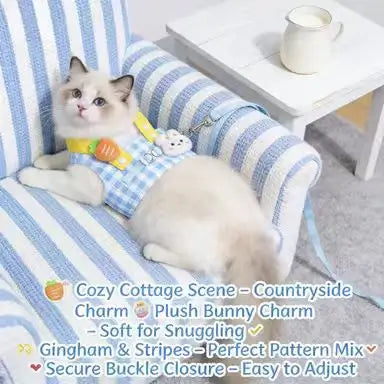 Escape-Proof Cat Harness & Leash: Bunny & Carrot Accent, Plaid Design