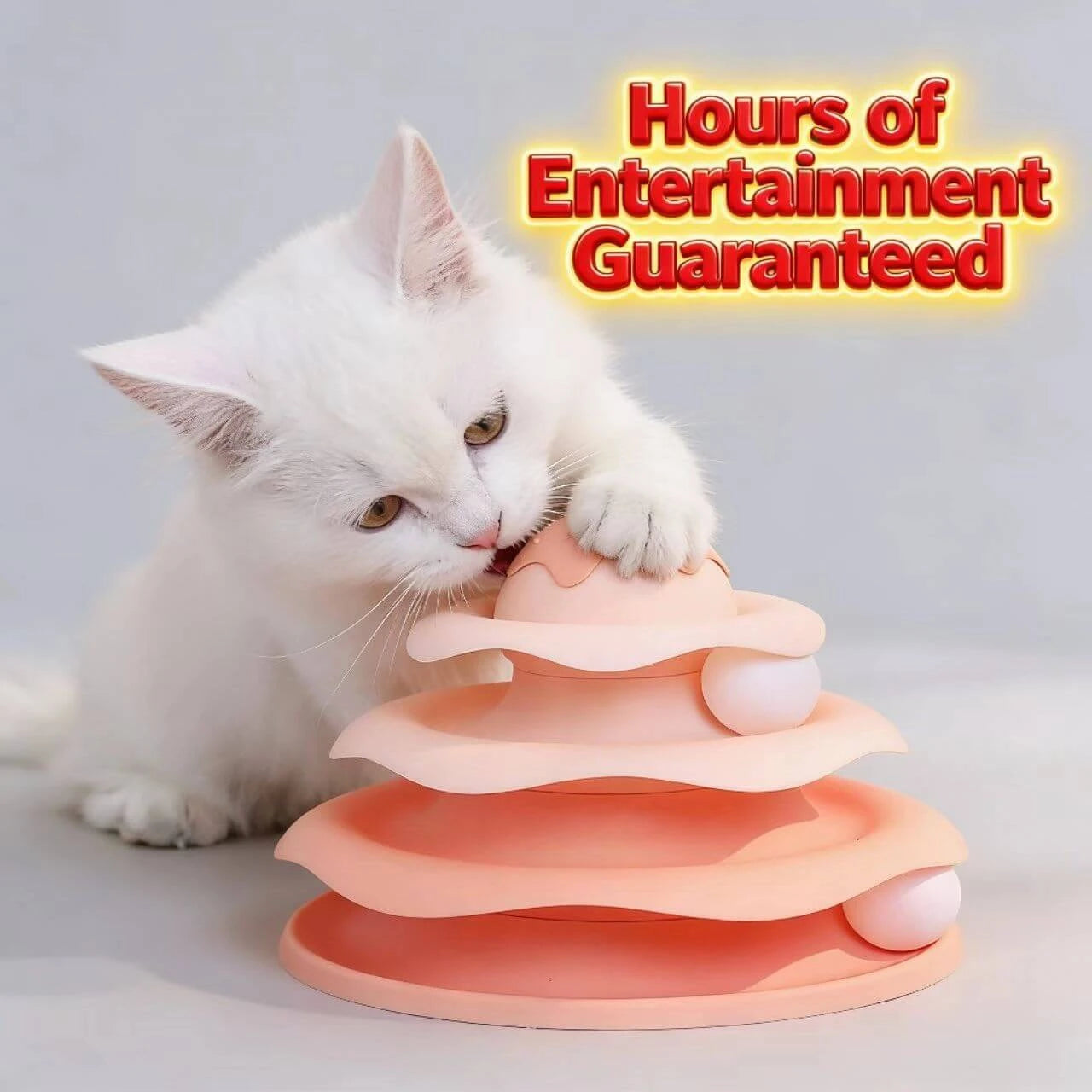 4-Tier Cat Ball Toy Tower - Rolling Balls, Interactive Play, Pink Gradient