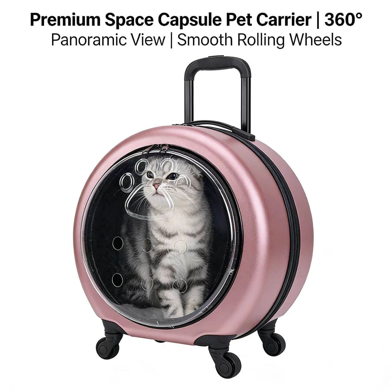 Travel Cat Trolley Case - Dome Window, Telescopic Handle, Pink