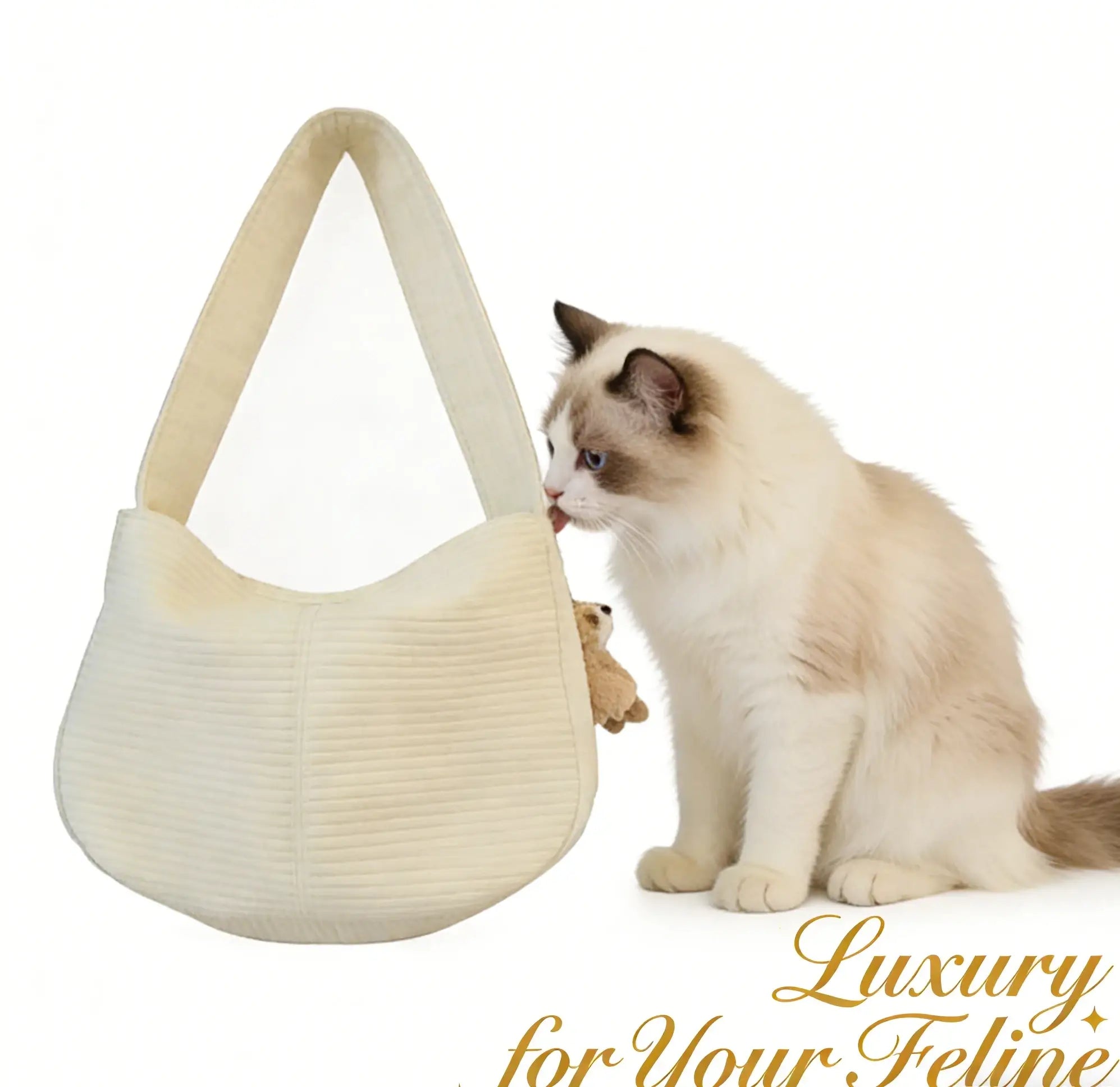 2-in-1 Cozy Portable Pet Carrier & Bed for Cats, Ribbed Fabric Cream White