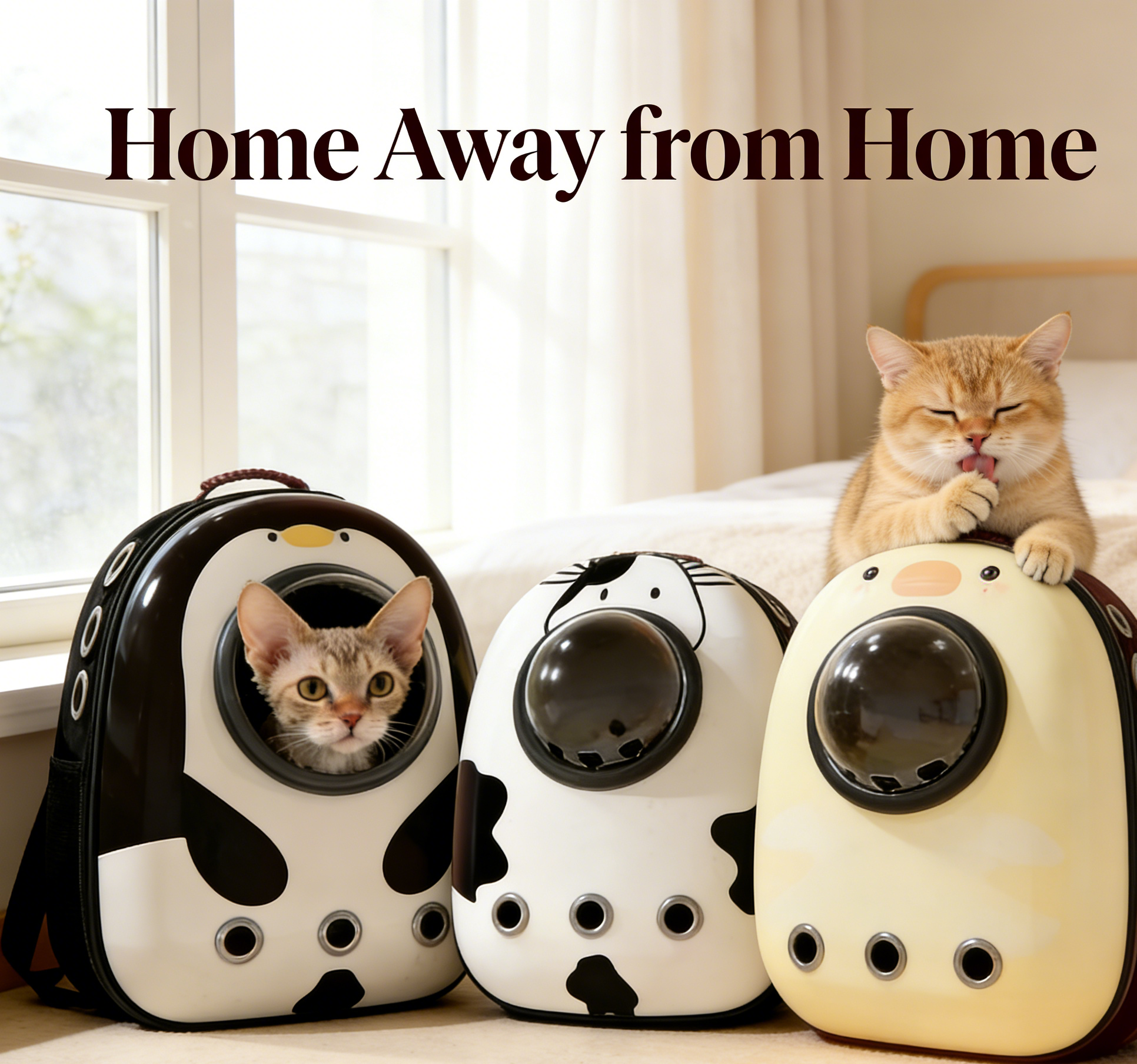 Breathable 360° View Pet Backpack Carrier for Cats, Cartoon Cow/Chicken Space Capsule