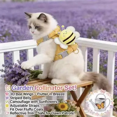 Escape-Proof Cat Harness & Leash: Adjustable Fit, Plush Bee Accent (Yellow)