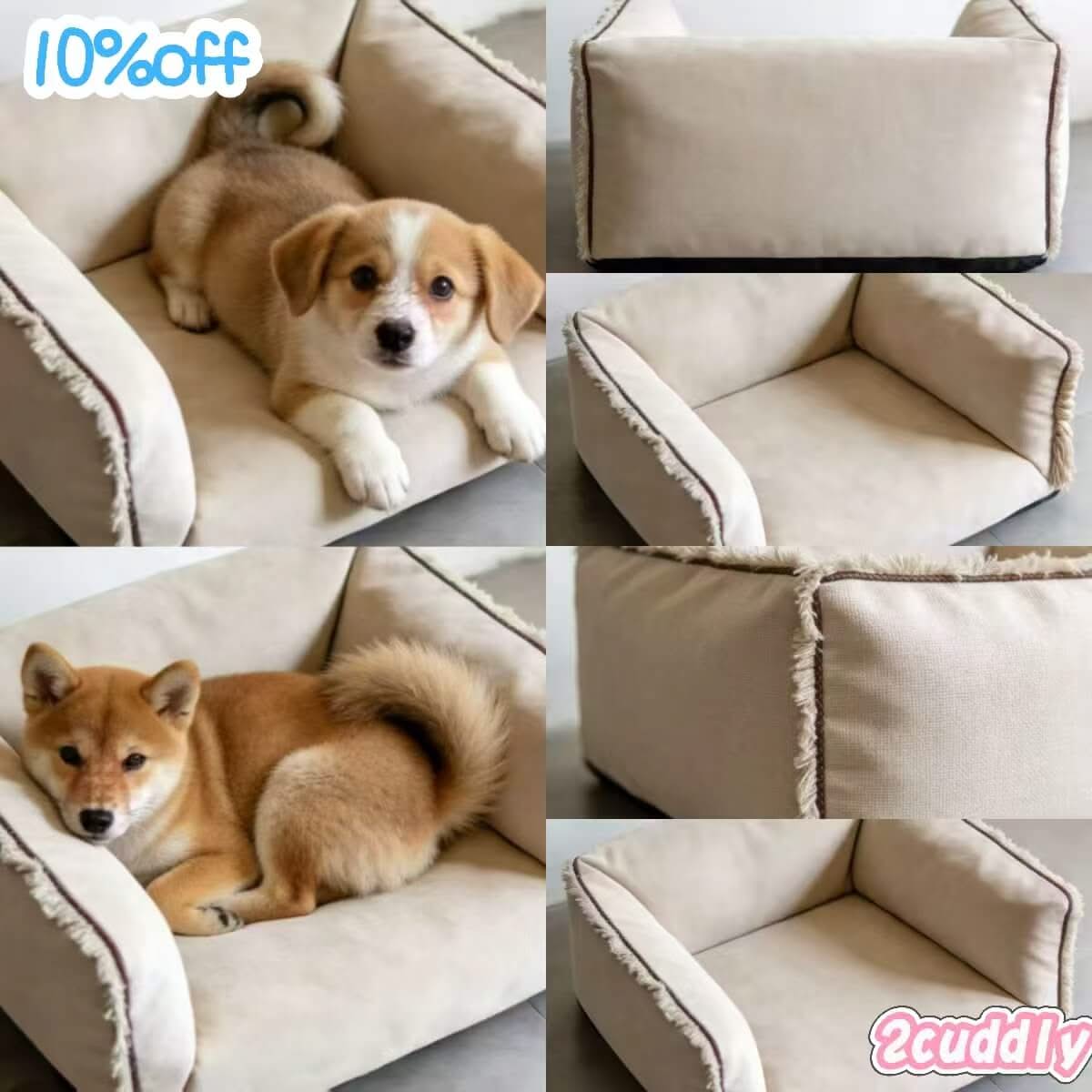 Studio-Decor Pet Bed for Dogs - Square, Beige, Fringe Trim, Raw Edge Design, Urban Style