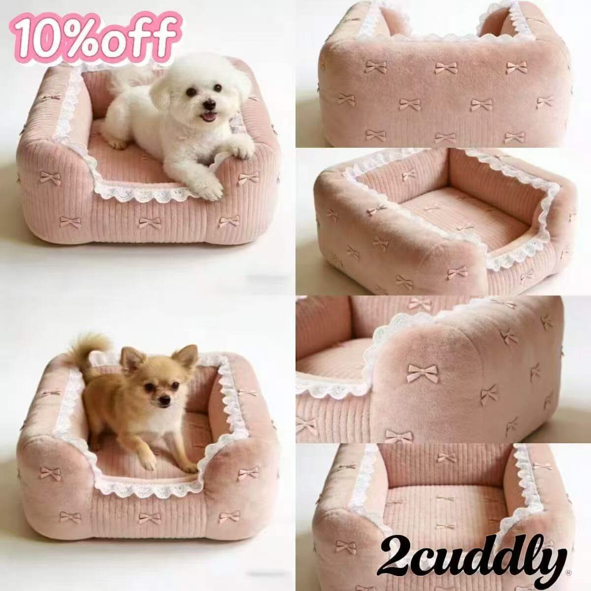 Charming Ruffled Pet Bed for Dogs - Bow Decor, Corduroy, Blush Pink, Soft Cushion, All-Season