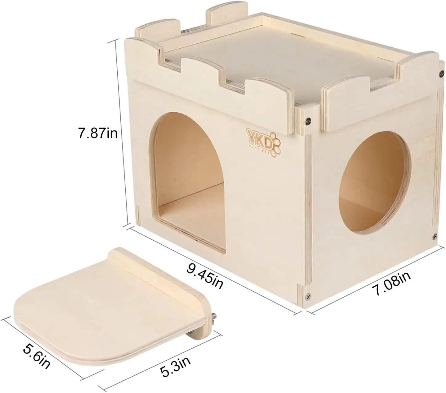 Ventilated Natural Wood Castle Hideout for Chinchilla, Guinea Pig, Rat, Hedgehog