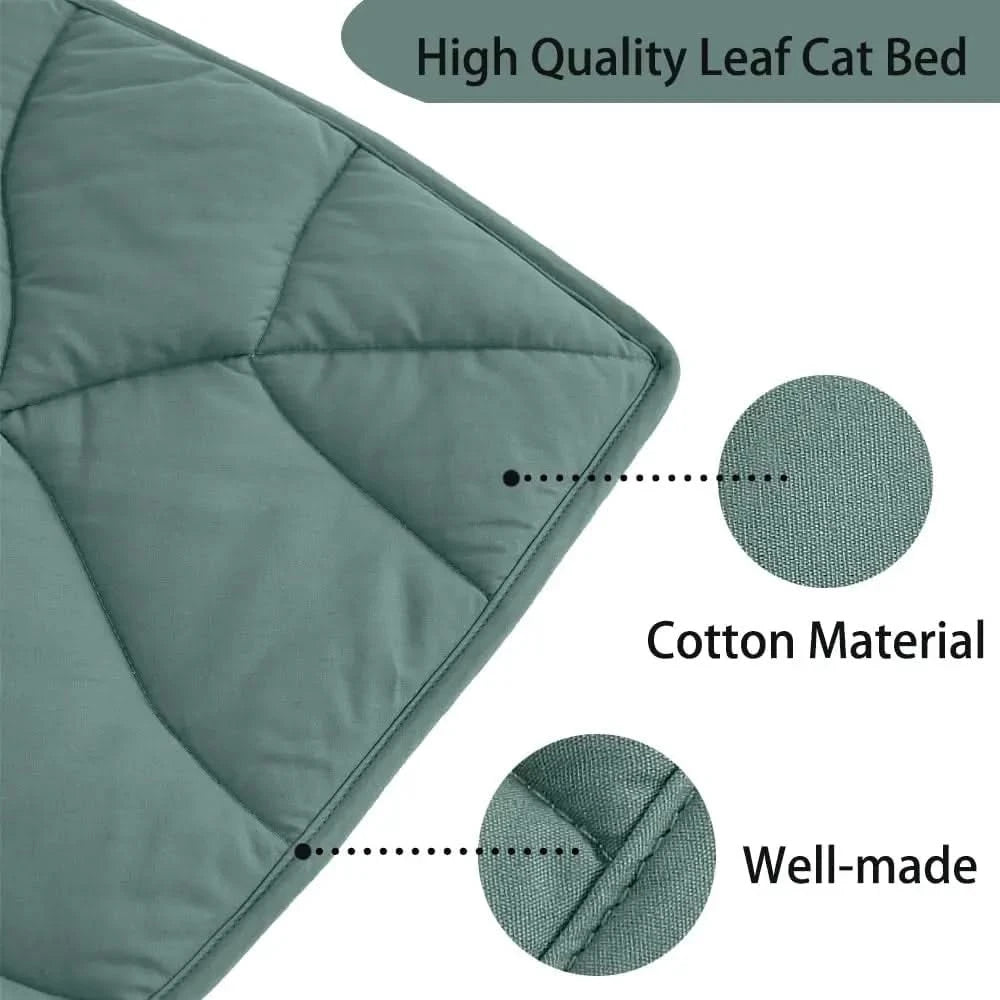 Plush Leaf Cotton Cat Bed Mat, Reversible Warming Pad for All Cats