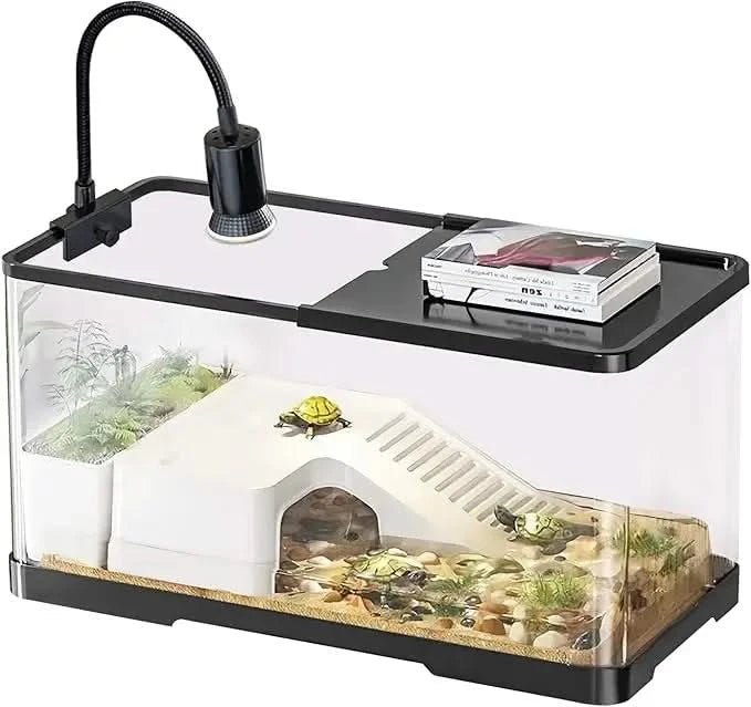 Complete Acrylic Turtle Tank Kit with Light, Filter, Drainage, Multi-Zone Habitat