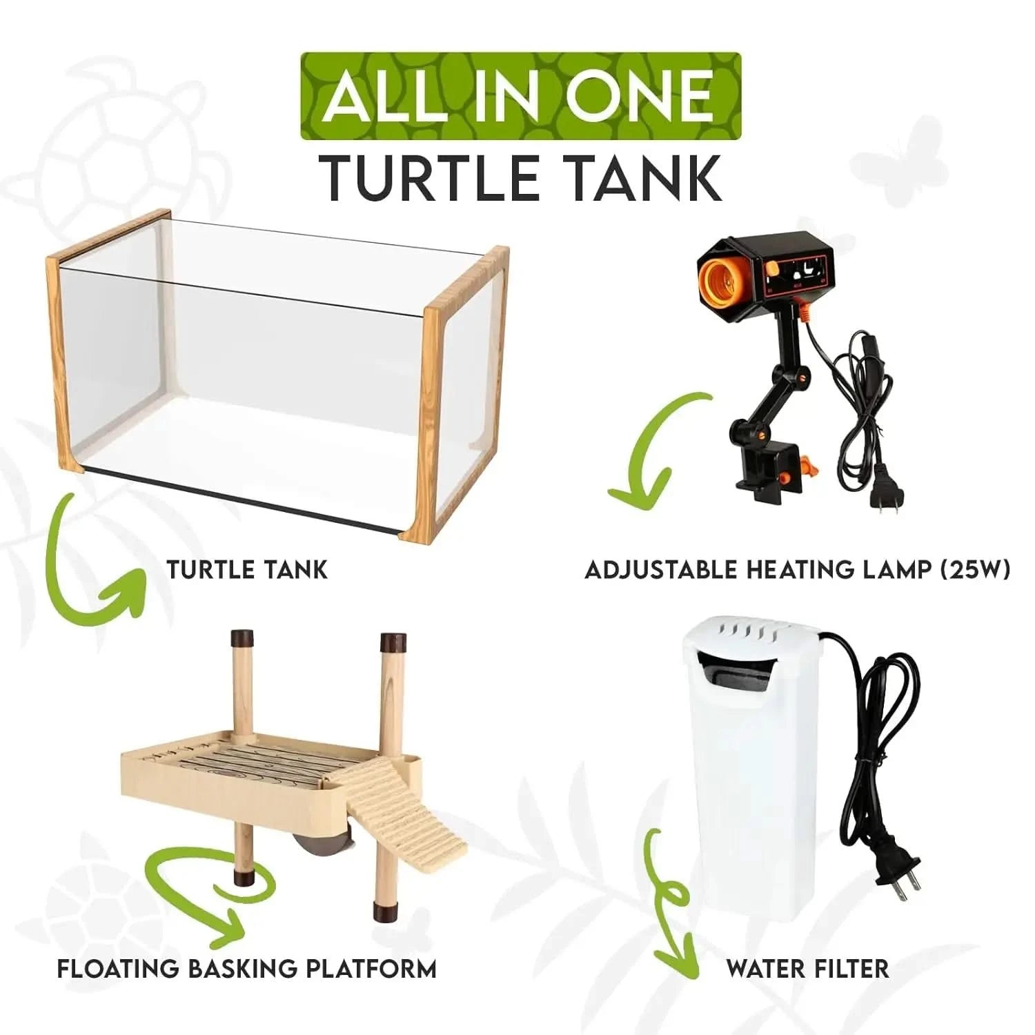 OKKÖBI All-in-One Turtle Aquarium Kit: Filter, Light, Basking Platform for Baby & Juvenile Pets