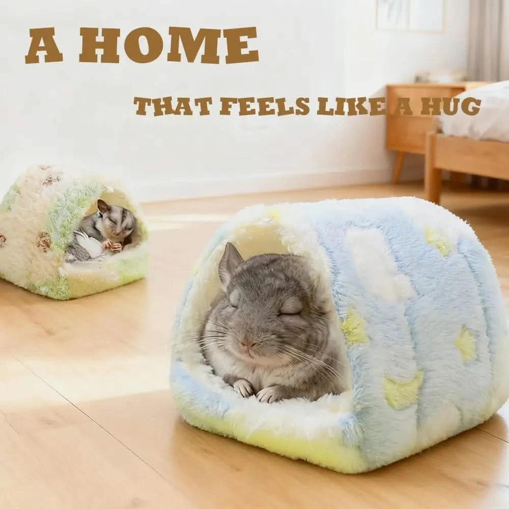 Plush 2-Pack Small Animal Hideouts: Cozy Hammock Beds for Hamster, Guinea Pig