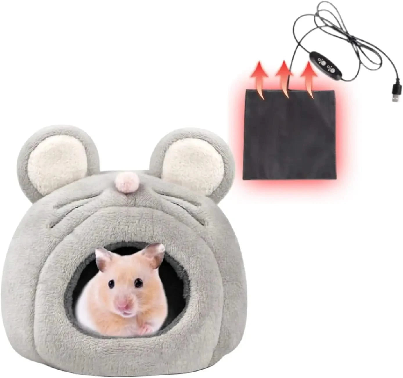 MANON ROSA Cozy Hamster Bed Cave Hideout, Adjustable Heating Pad for Small Pets