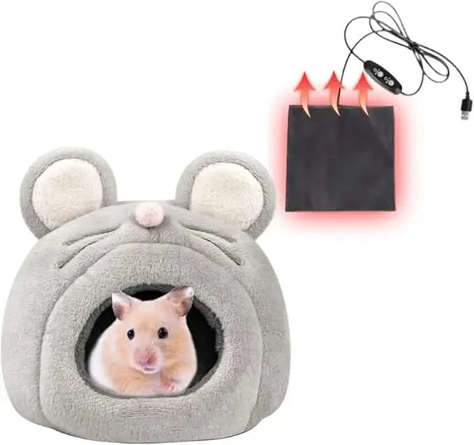 MANON ROSA Cozy Hamster Bed Cave Hideout, Adjustable Heating Pad for Small Pets