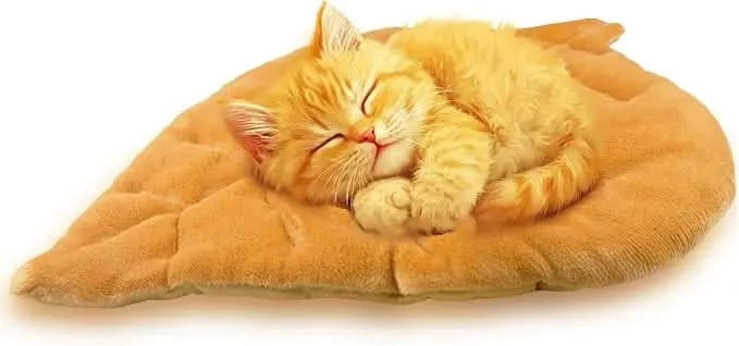 Cozy Leaf Self-Warming Cat Bed Mat – Flannel Cotton Plush Pet Cushion for Indoor Kittens & Puppies
