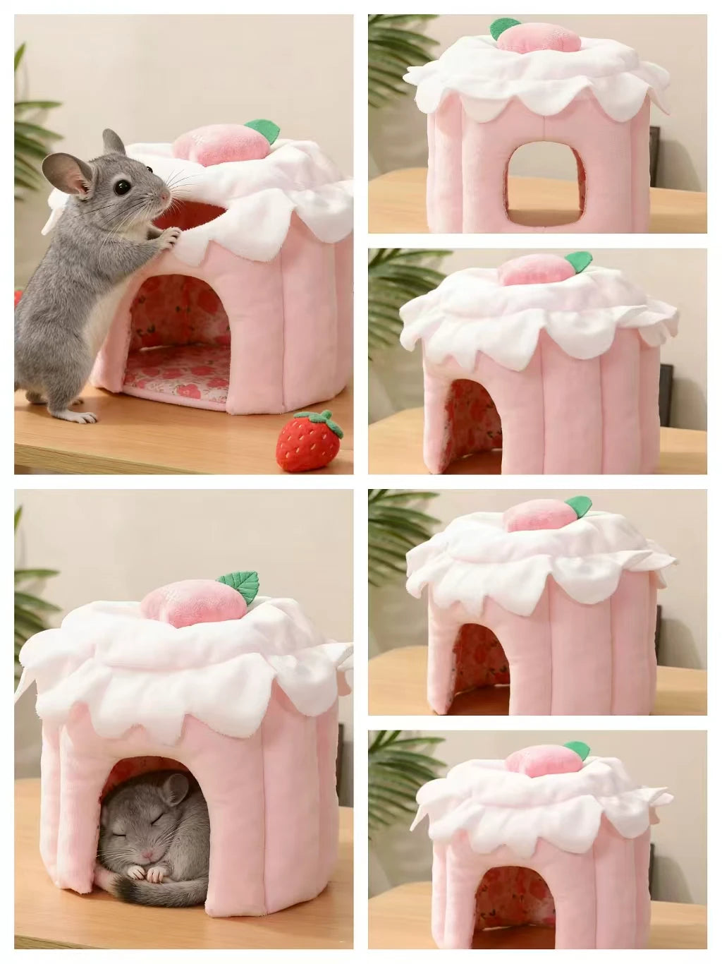Cozy Hideout Chinchilla Nest Pink Peach Design Soft Plush All-Season Pet House