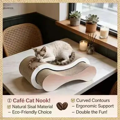 Wavy Cat Scratcher: Rest & Scratch, Curved Design, Durable Surface (Beige-White)