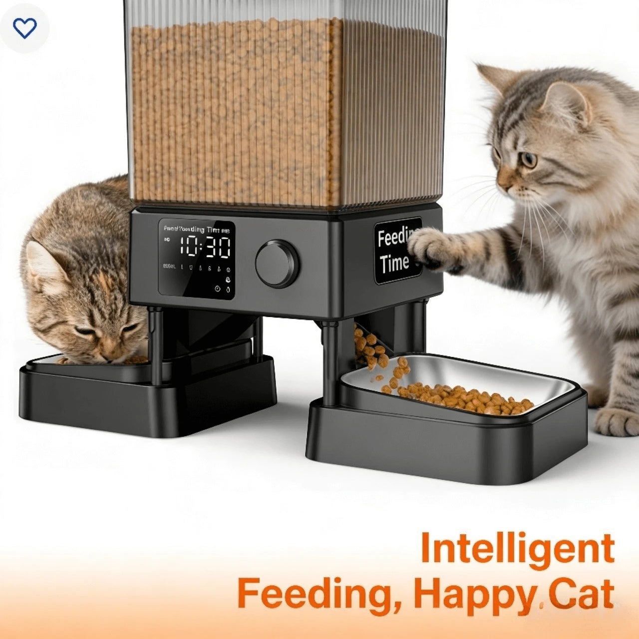 5G WiFi Remote Dual-Bowl Smart Feeder for Cats – Timed Feeding, Dual Power Supply, White