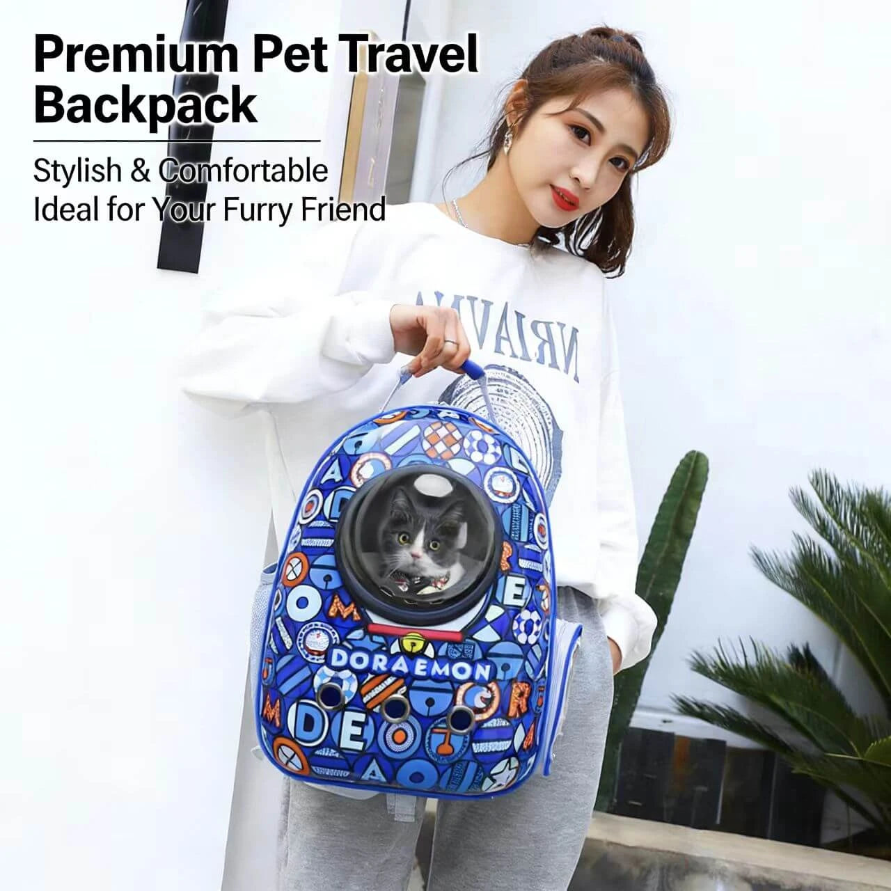 Space Capsule Cat Backpack - Bubble Window, Lightweight, White