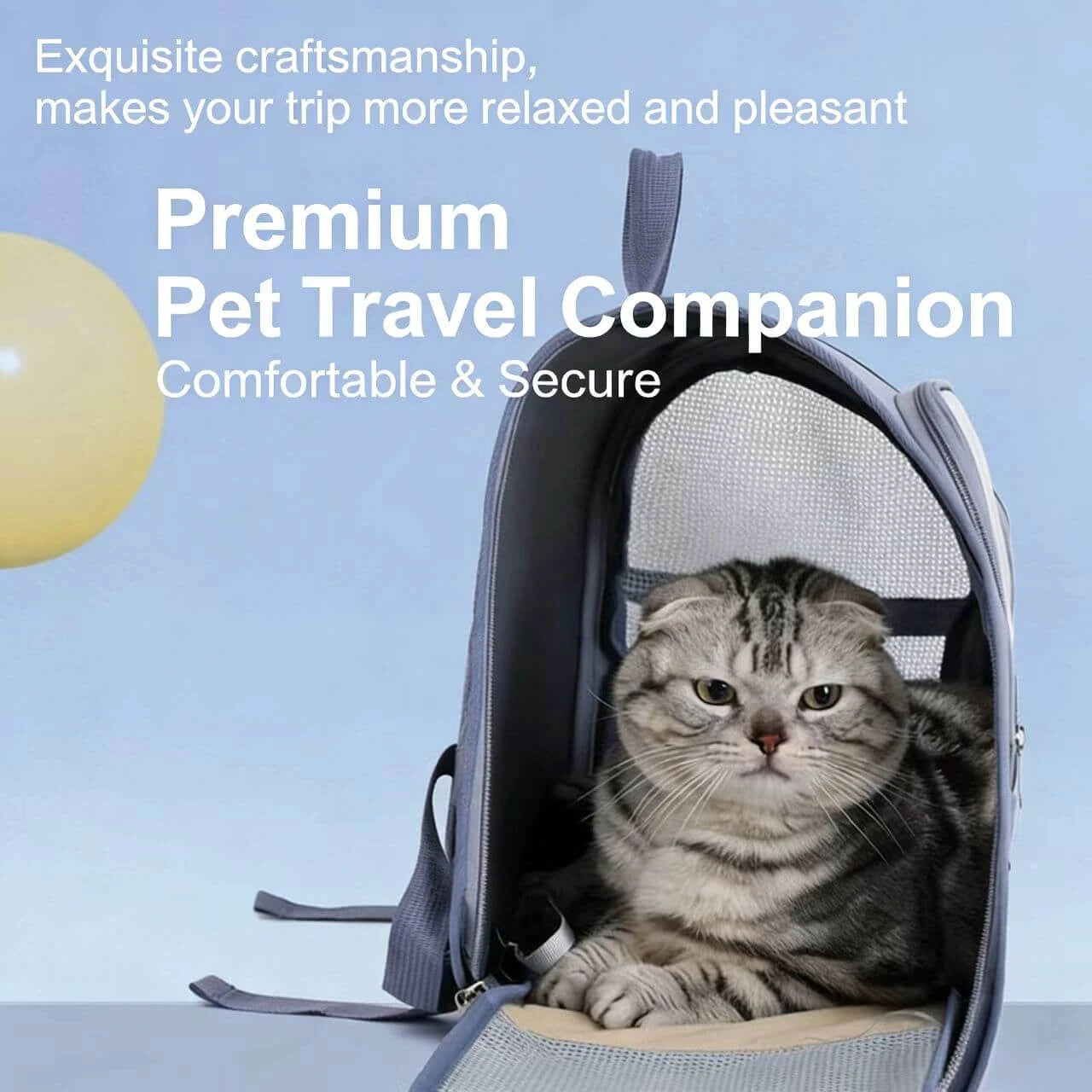 Travel Cat Backpack - Transparent Window, Lightweight, Yellow