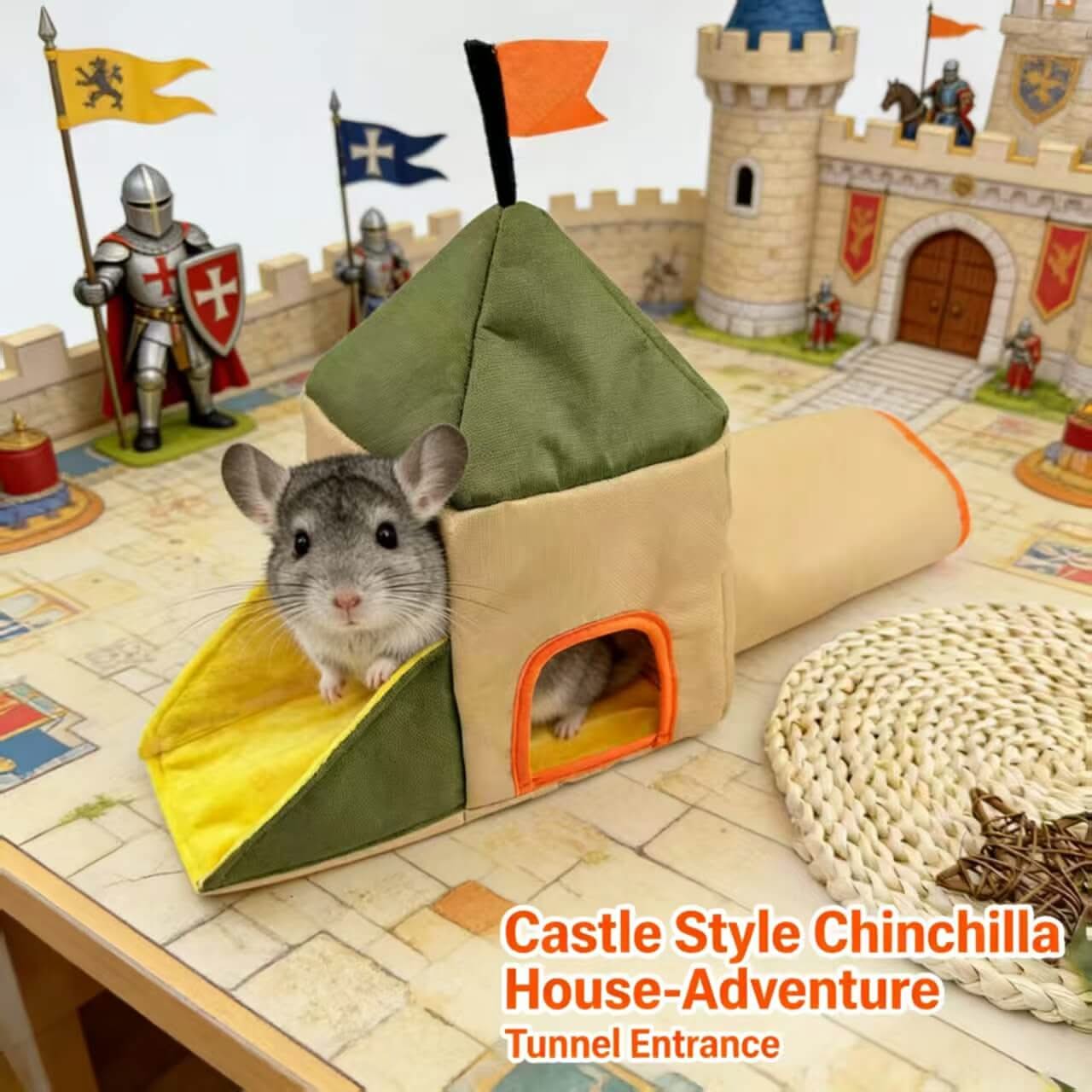 Adventure-Themed Chinchilla House for Chinchillas - Castle Style, Tunnel Entrance