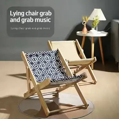 Folding Chair Cat Scratcher: Rest & Scratch, Patterned Design, Wooden Frame