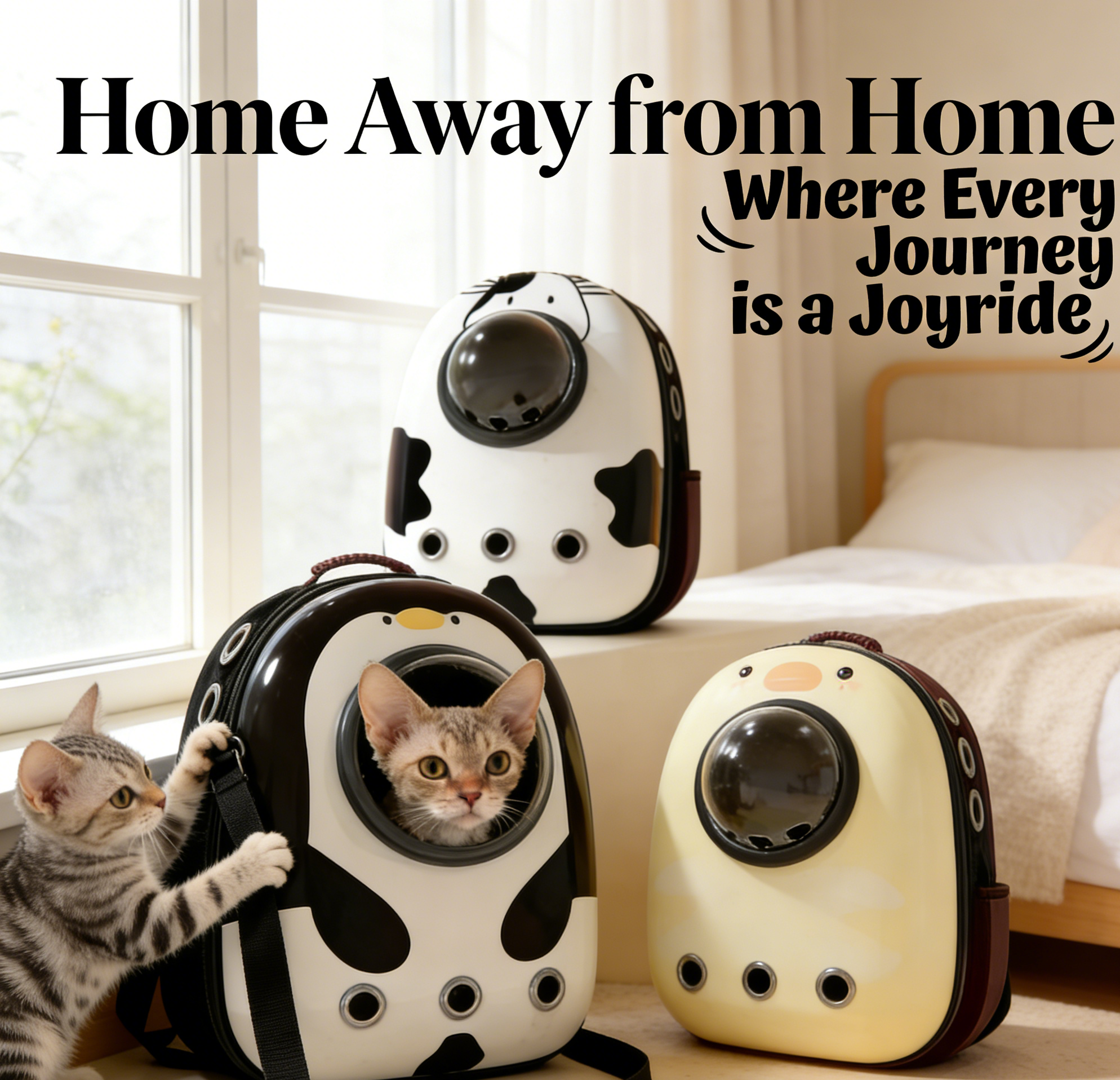 Breathable 360° View Pet Backpack Carrier for Cats, Cartoon Cow/Chicken Space Capsule