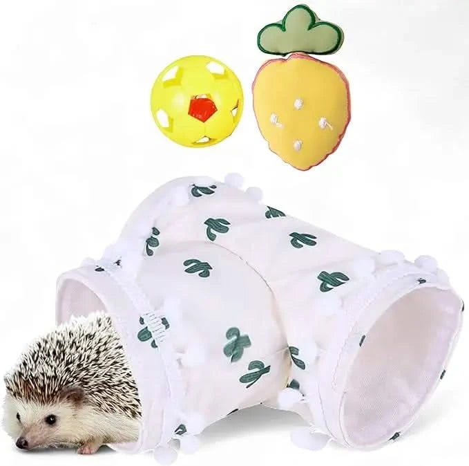 Interactive Hedgehog Hideout Tunnel with Bell Ball Toys for Small Pets