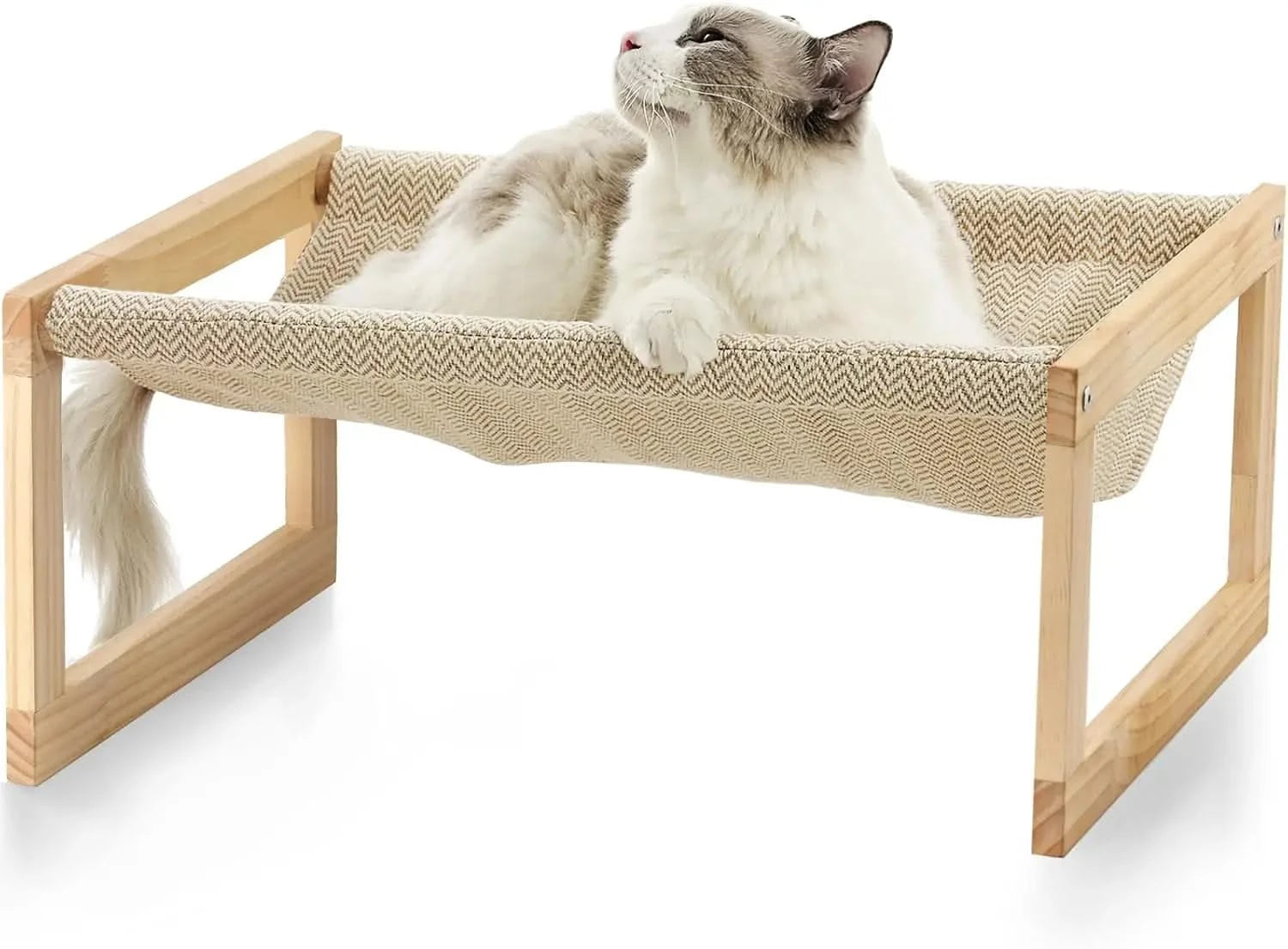 FUKUMARU Elevated Pet Hammock: Breathable Wooden Frame Cat Dog Bed