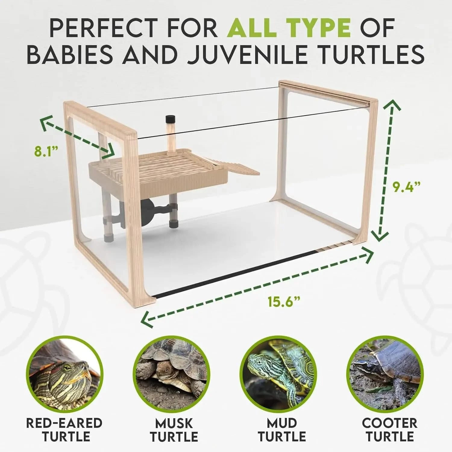 OKKÖBI All-in-One Turtle Aquarium Kit: Filter, Light, Basking Platform for Baby & Juvenile Pets