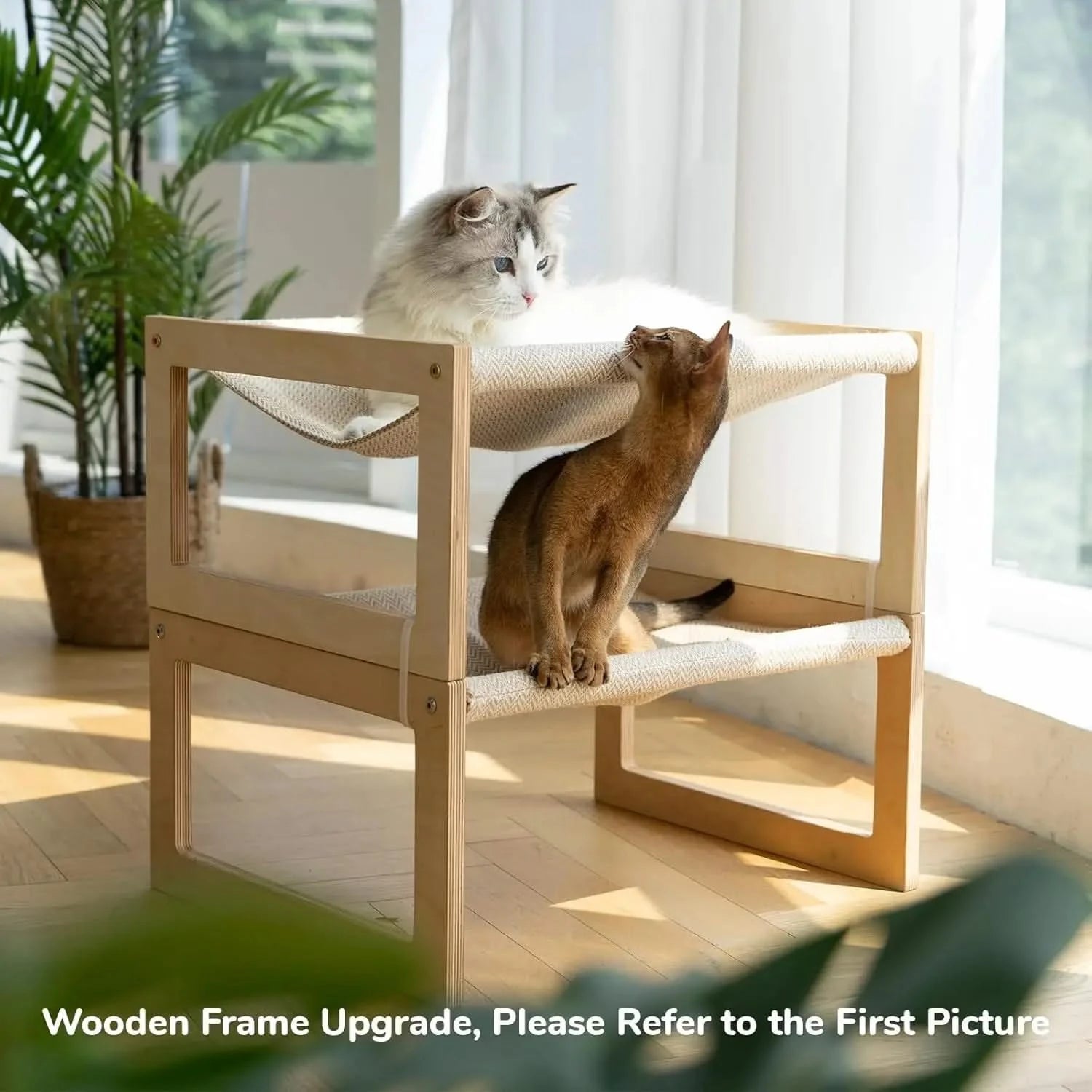 FUKUMARU Elevated Pet Hammock: Breathable Wooden Frame Cat Dog Bed