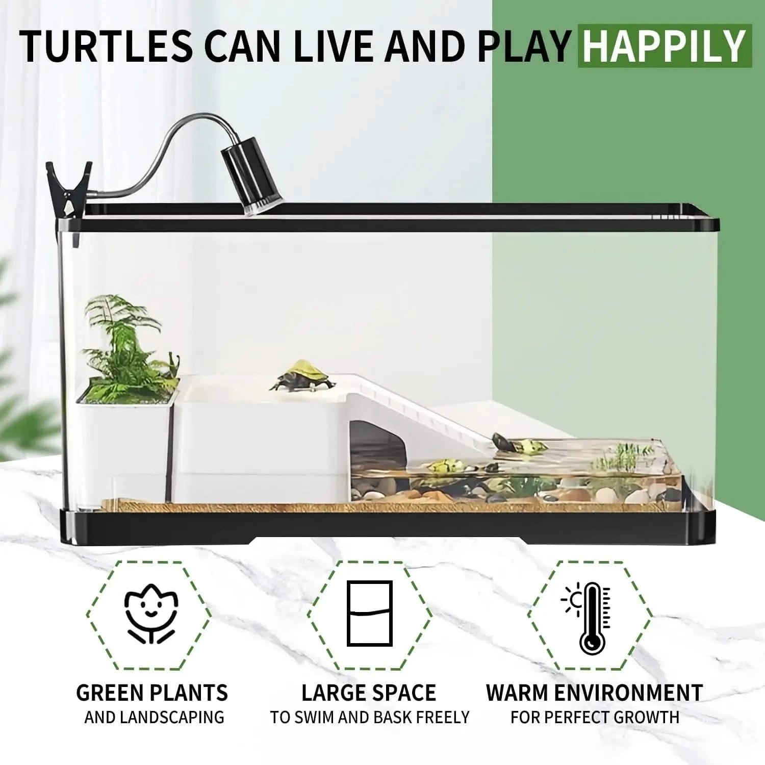 Complete Acrylic Turtle Tank Kit: Light, Filter, Drainage, Multi-Zone Habitat