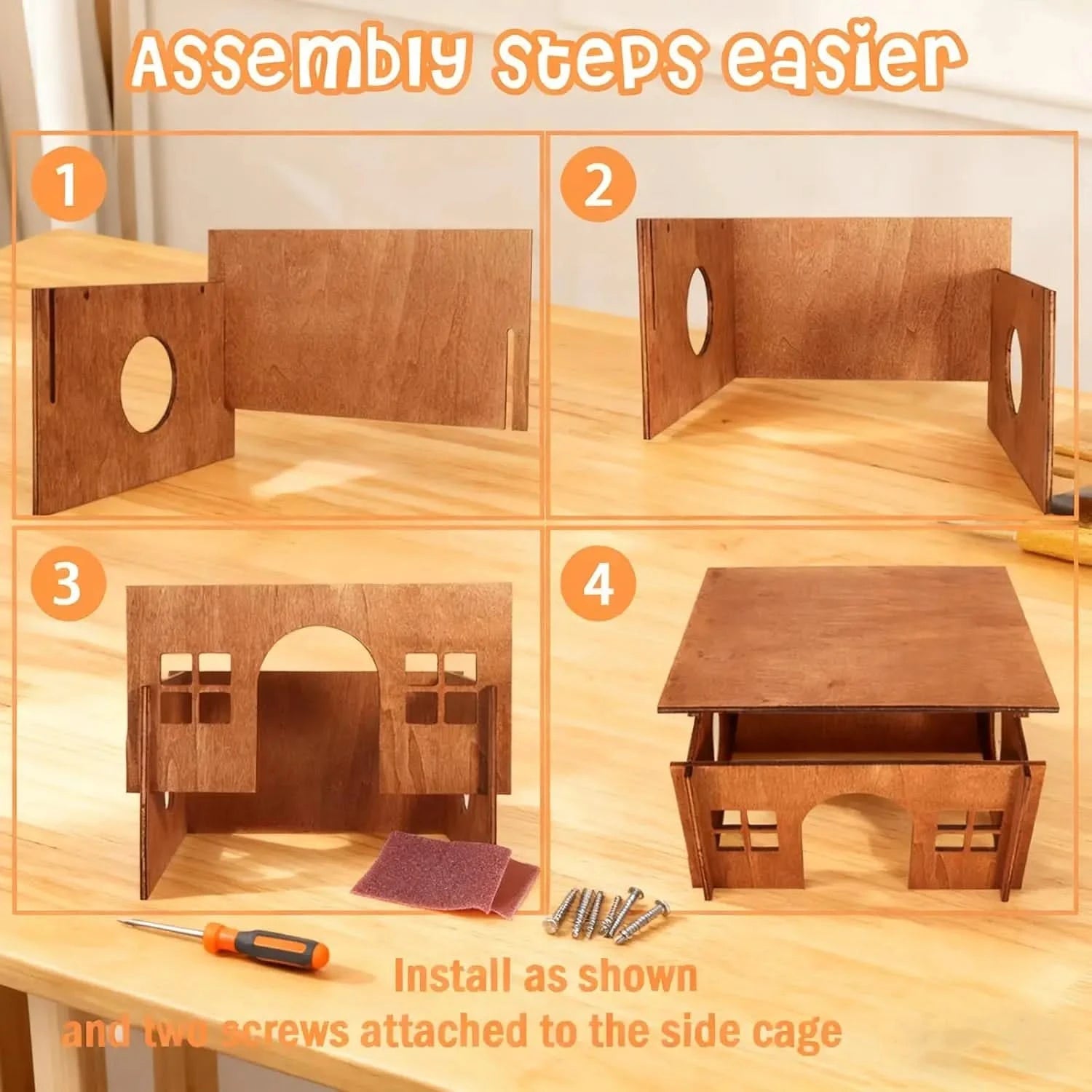 WHEARTED Sturdy Wooden Guinea Pig Hideout House for Small Animals & Rabbits