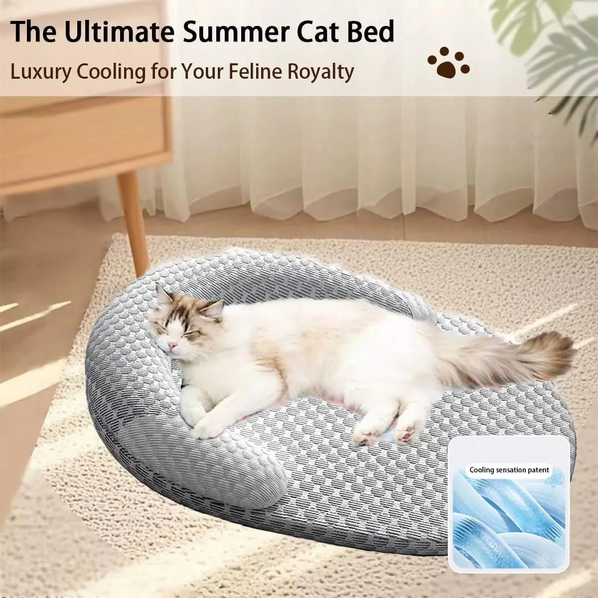 Cooling Cat Bed with Pillow for Indoor Cats, Washable Round Fluffy Pet Cushion