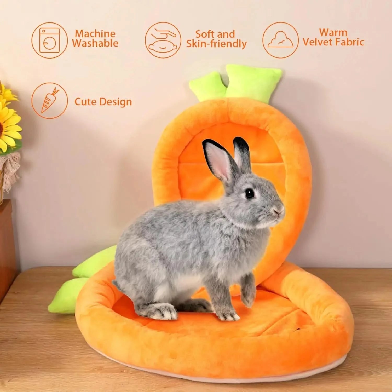 Plush Carrot Shape Small Animal Bed for Rabbits, Guinea Pigs, Chinchillas