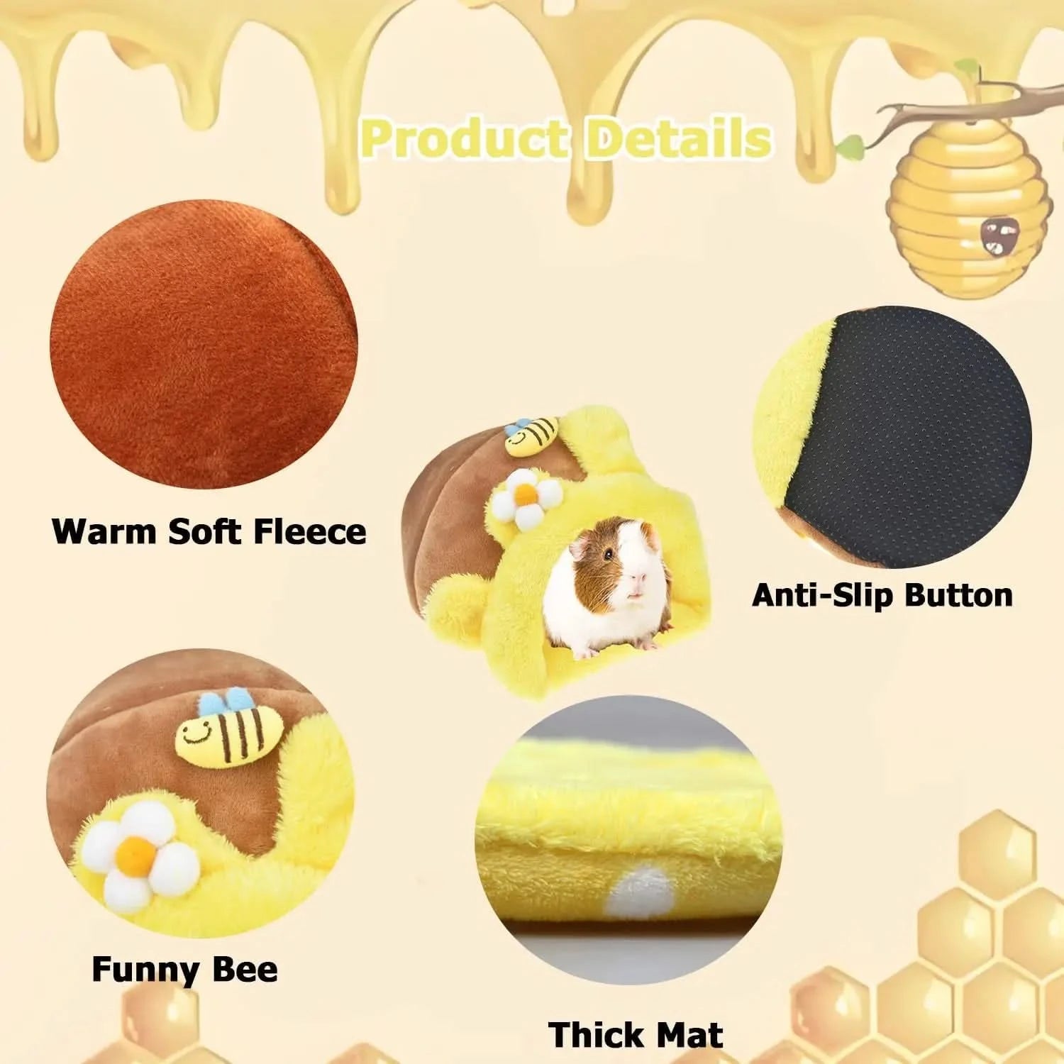Cozy Yellow Bee Snuggle Sack Bed for Guinea Pigs, Hamsters, Chinchillas