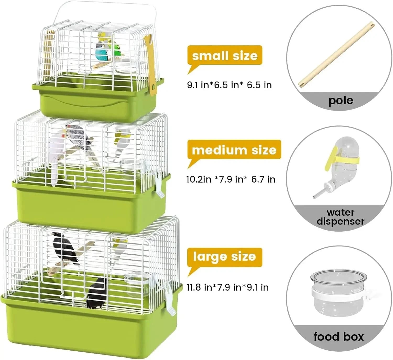 Secure Portable Green Travel Bird Cage for Parakeets, Small Animals & Accessories