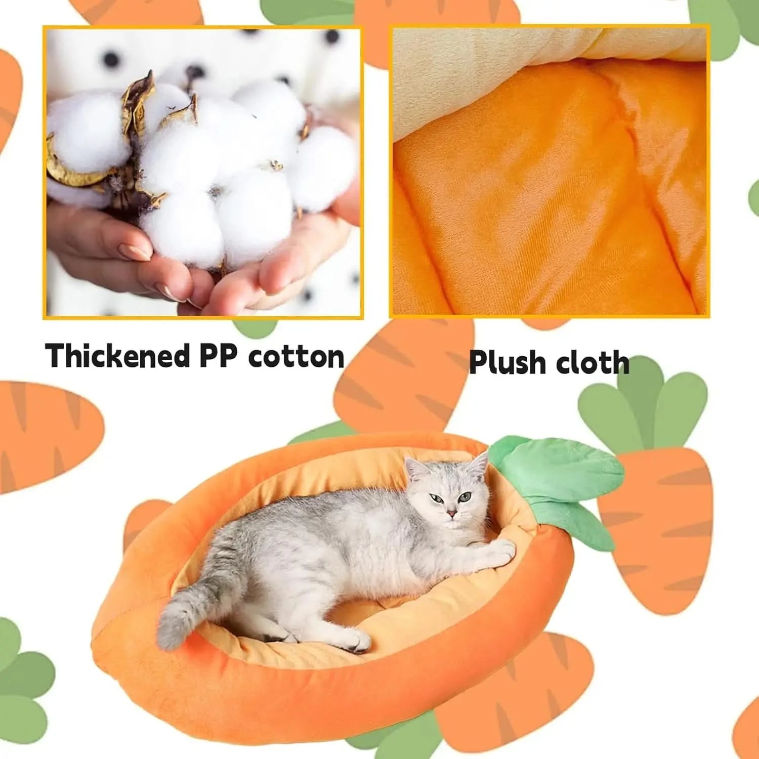 Cozy Carrot Shape Small Pet Bed - Soft, Washable, Snug Hideaway for Rabbits