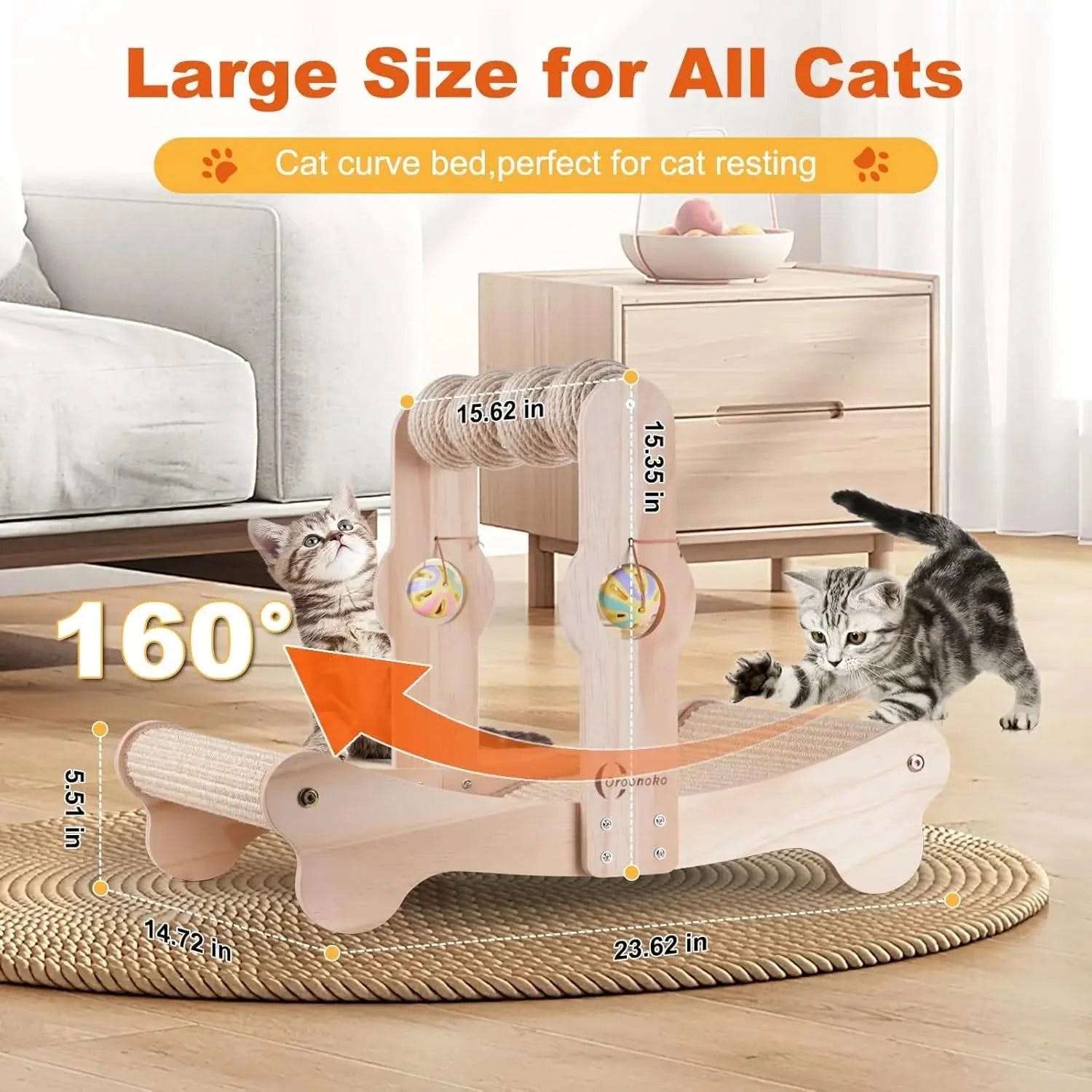 Oroonoko 4-in-1 Large Sisal Cat Scratcher Bed with Toys for Big Cats