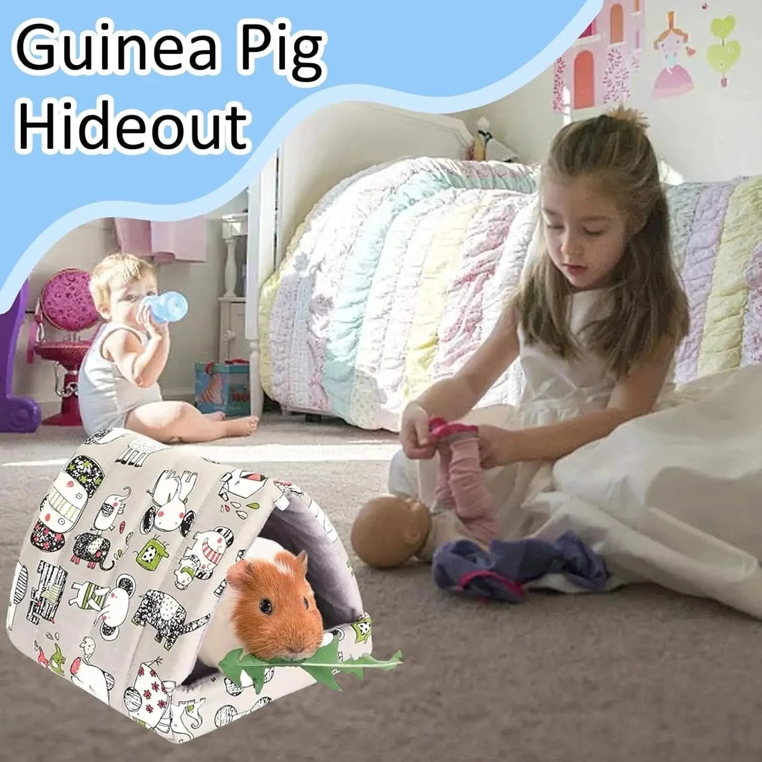 Cozy Washable Guinea Pig Hideout Bed - 2 Pack Small Animal Cage Accessories
