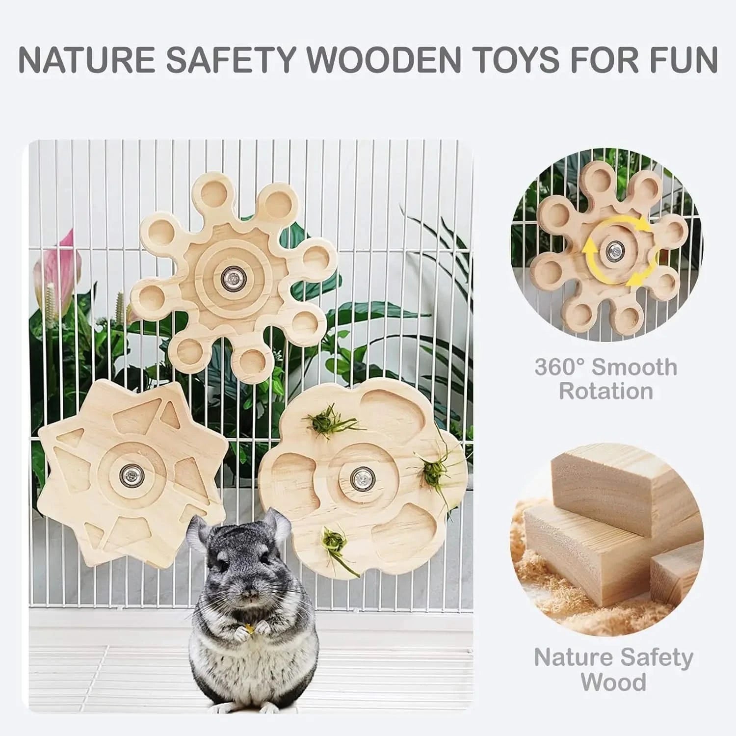 Natural Wooden Chinchilla Hammock Bed Cage Accessory with Interactive Chew Toy