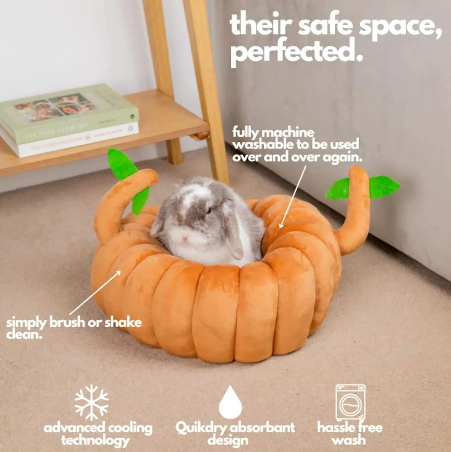 Hopp'd 2-in-1 Washable Small Pet Tree Stump Hideout Bed, Chew-Proof