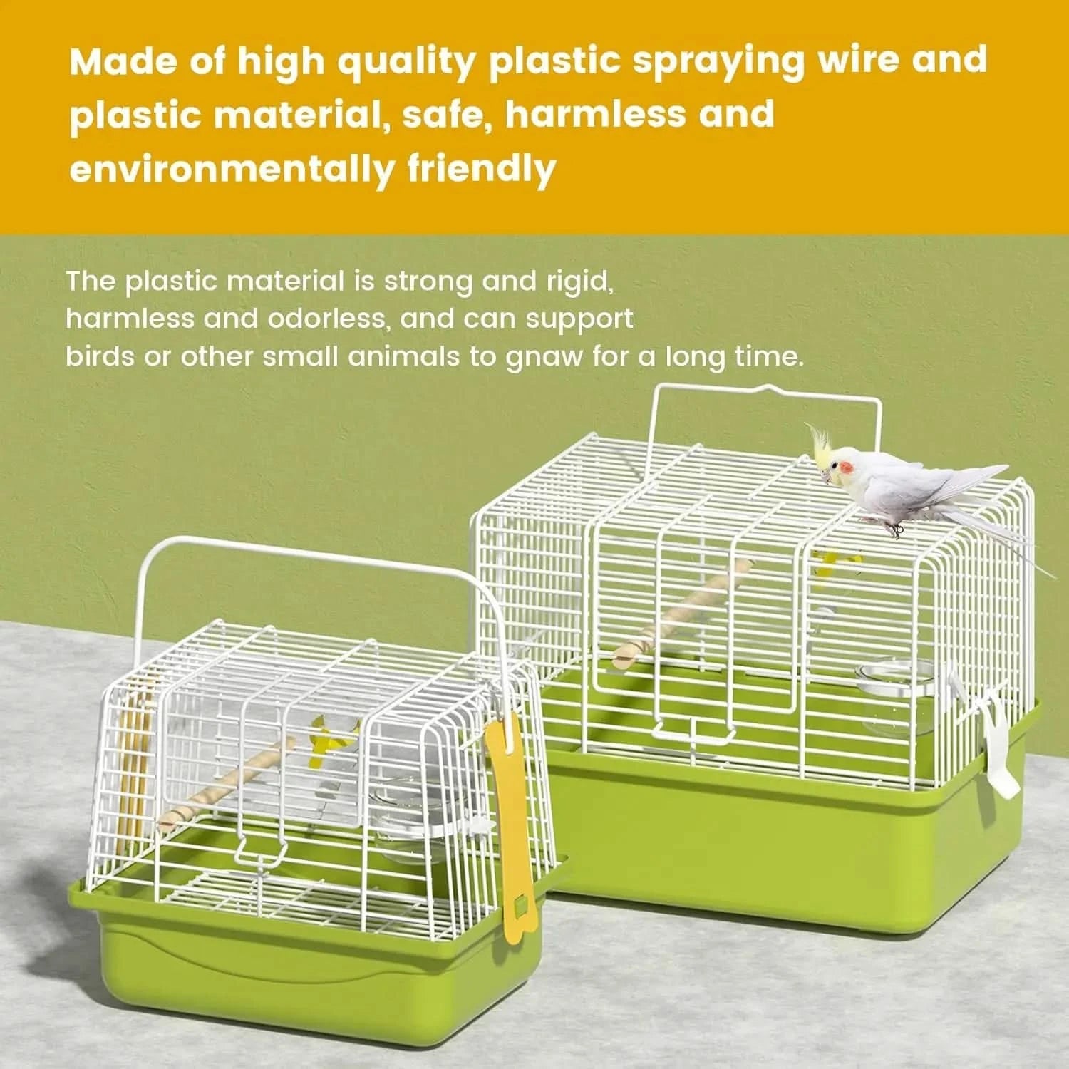 Secure Portable Green Travel Bird Cage for Parakeets, Small Animals & Accessories